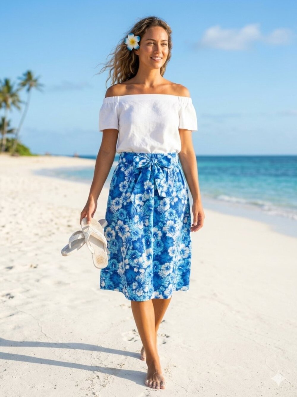 Boca Bay Skirt Blue White Hawaiian Midi Beach Summer Tropical S